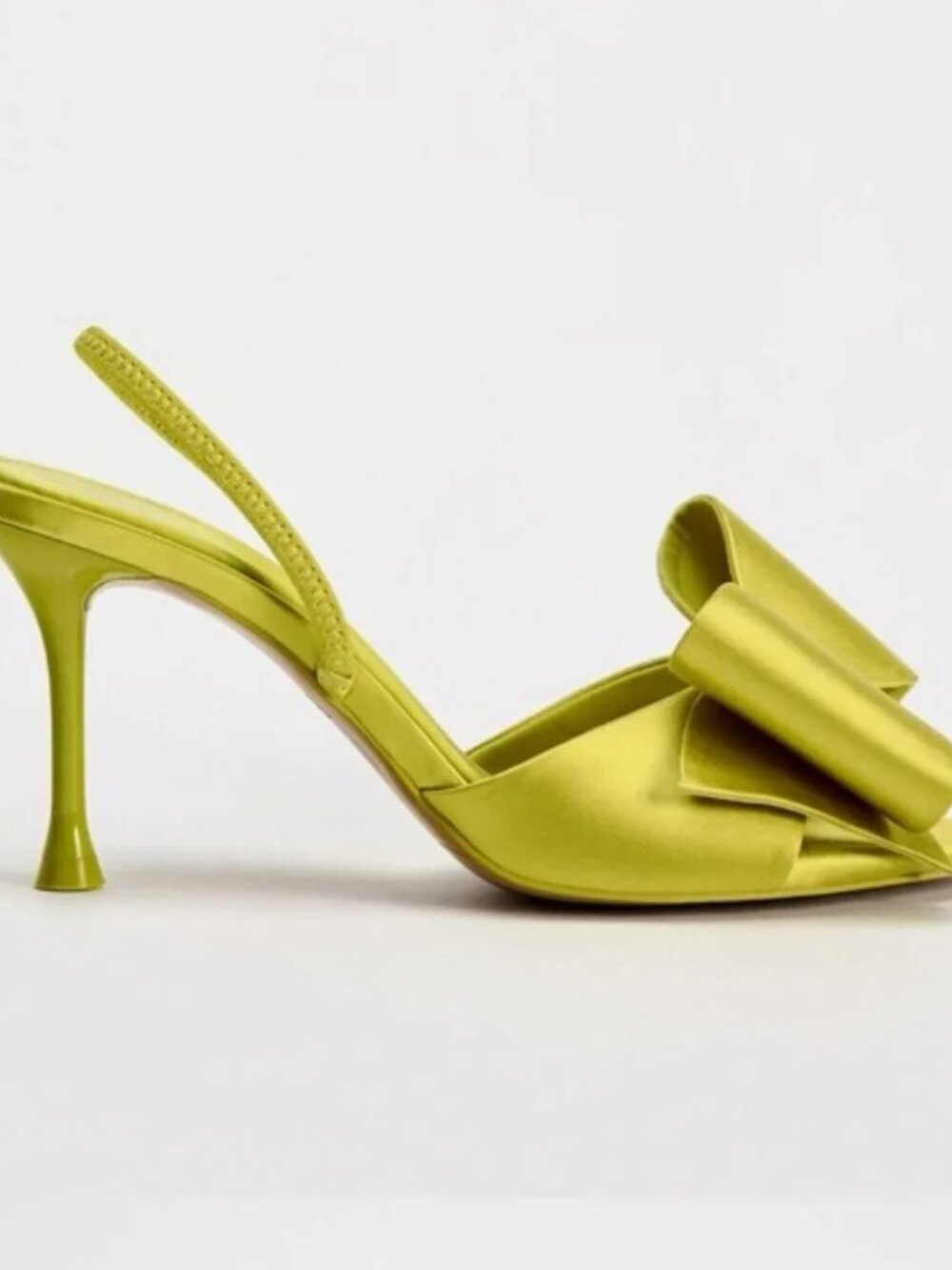 Zara satin-effect Chartreuse yellow high heel sandals featuring large bow detail